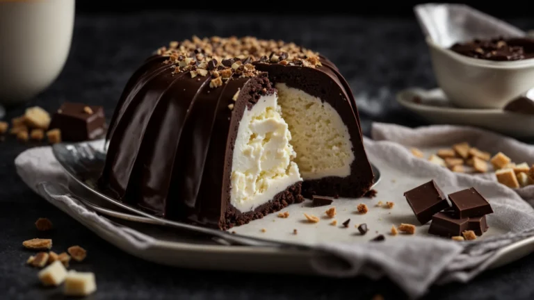 a traditional mozartkugel unwrapped and cut in half to reveal its layered marzipan, nougat, and dark chocolate composition.