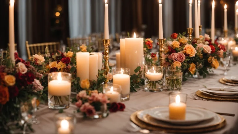 an elegant table decorated with beautiful flowers and candles, set for a wedding planning consultation.