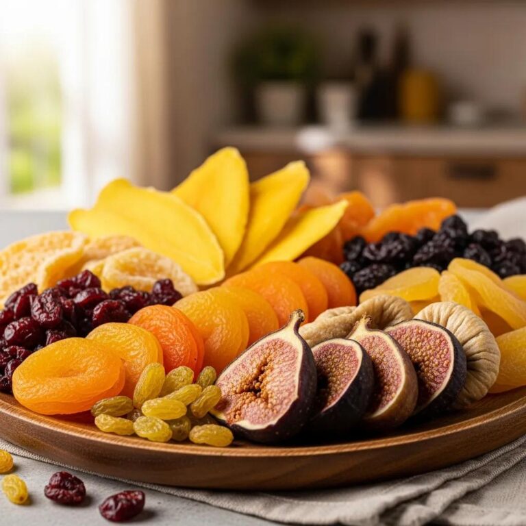 Colorful assortment of gourmet dried fruit snacks showcasing healthy options