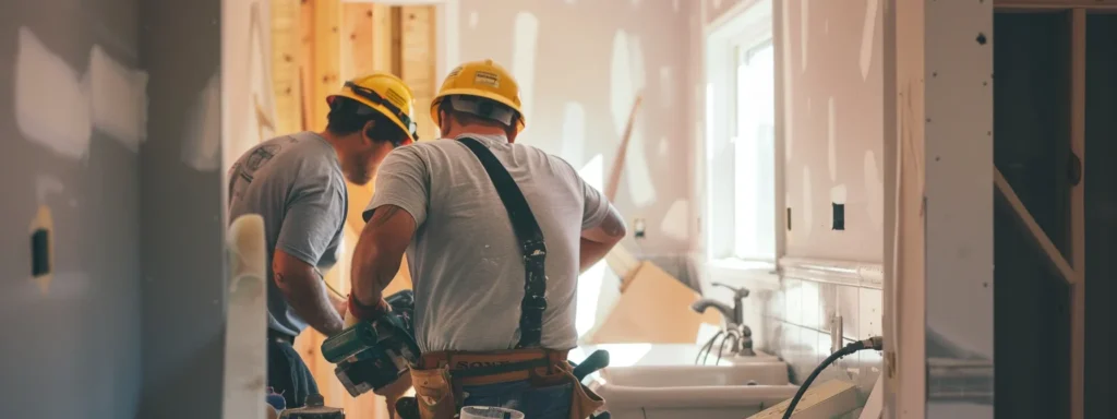 a team of contractors working together efficiently to remodel a bathroom.